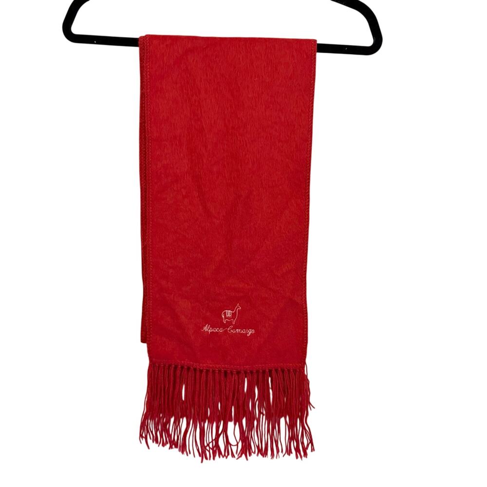 Alpaca Camargo Peruvian Scarf 9x78 Red Wool Fringe Winter Luxury Warm Soft Peru